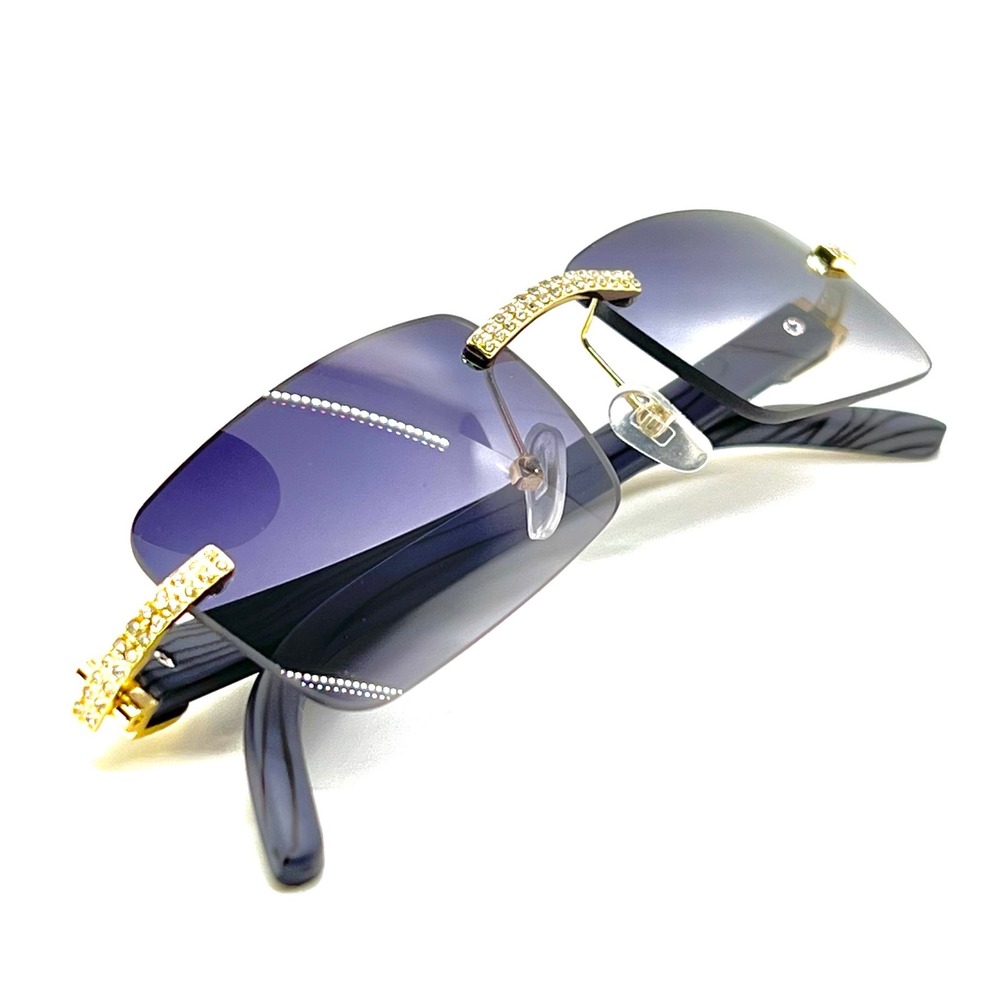 Men Rhinestone Bling Narrow Rectangle Flat Top Plastic Fashion Sunglasses Classy